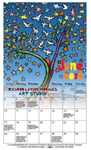 June 2018 downloadable calendar preview. Adapted from poster art "My Calling" by Ricardo Levins Morales.