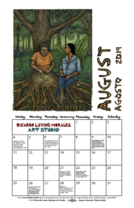The Ricardo Levins Morales free download calendar for August 2019. This month features "Mentorship"