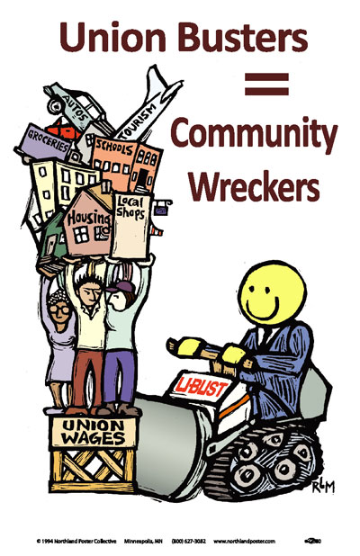 Union Busters - Community Wreckers - Labor Movement Union Poster by Ricardo Levins Morales