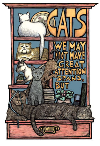 Cats - Lazy Pets Humor Poster by Ricardo Levins Morales