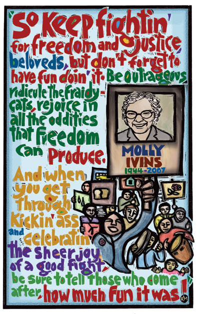 Molly Ivins - Commemorative Poster by Ricardo Levins Morales