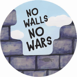 No Walls, No Wars - Button by Ricardo Levins Morales Art Studio