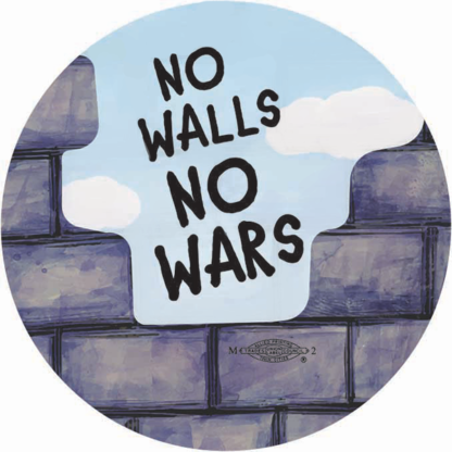 No Walls, No Wars - Button by Ricardo Levins Morales Art Studio
