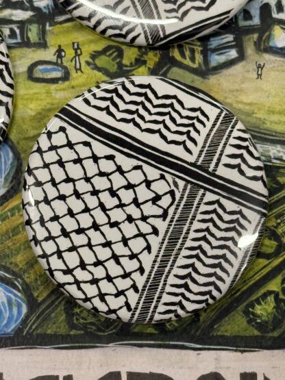 Keffiyeh pattern Palestine solidarity button from RLM Art Studio