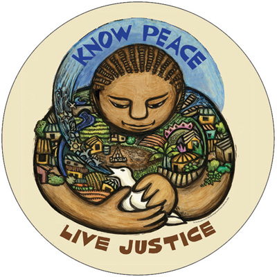 Know Peace, Live Justice - Button by Ricardo Levins Morales