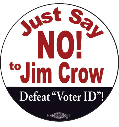 Just Say No to Jim Crow - Voting Rights Button by Ricardo Levins Morales