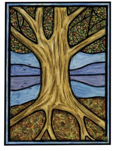 "SymmeTree" - mirrored tree symmetric greeting card by Ricardo Levins Morales