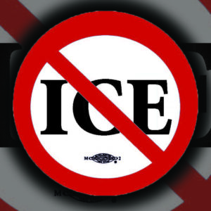 NO ICE! Pin Button against immigration raids, from RLM Art Studio