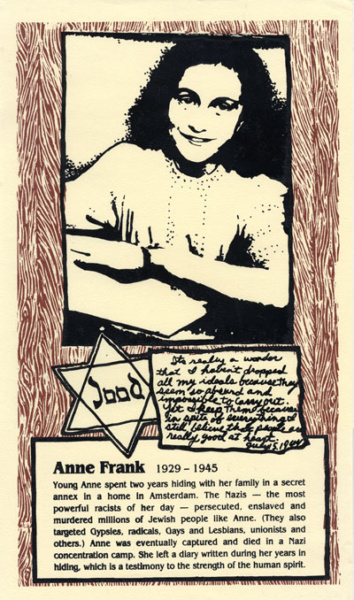 Anne Frank - Jewish Resistance Poster by Ricardo Levins Morales