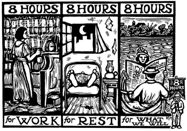 Eight Hours - Labor Struggle History Poster by Ricardo Levins Morales