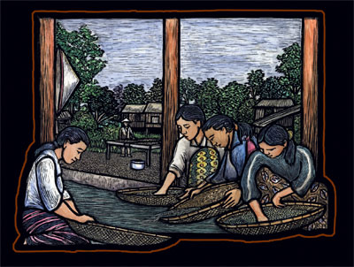 Vietnam/Laos Coffee Harvesters Poster by Ricardo Levins Morales