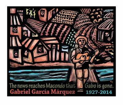 Macondo - Gabriel Garcia Marquez commemorative poster by Ricardo Levins Morales